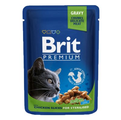 Brit Premium Cat Pouches Chicken Slices for Sterilised pour chats stérilisés 100g