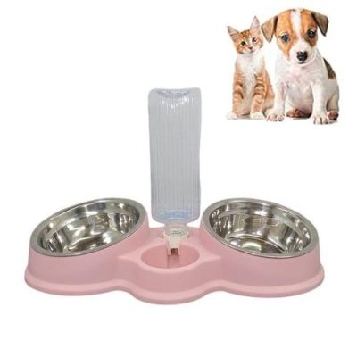 Bol de nourriture pour animaux en acier inoxydable avec distributeur d eau, Gamelles pour croquettes