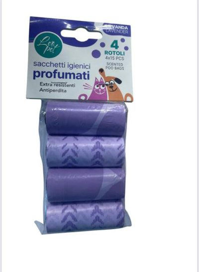 sacs hygiéniques parfumés à la lavande  couleurs assorties 4*15pcs( Sacs à Crottes)