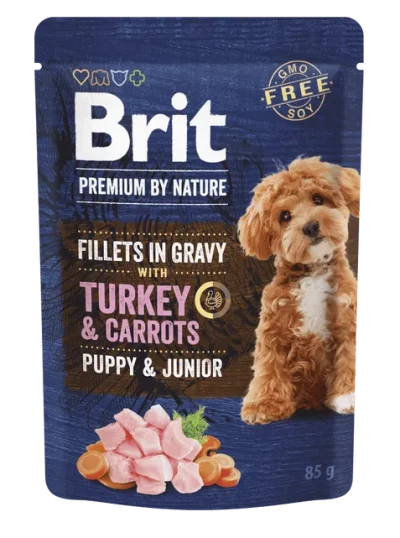 Brit Premium by Nature Aliment Humide Chien Puppy & Junior Filets en Sauce à la Dinde et aux Carottes 85 g