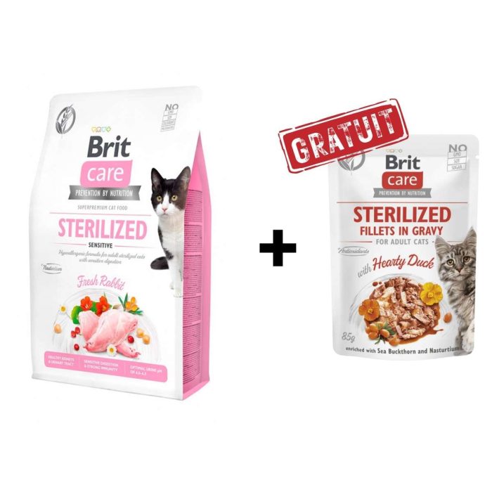 Brit Care sterilized sensitive 2 kg + Brit Care Sterilized Gravy Offert