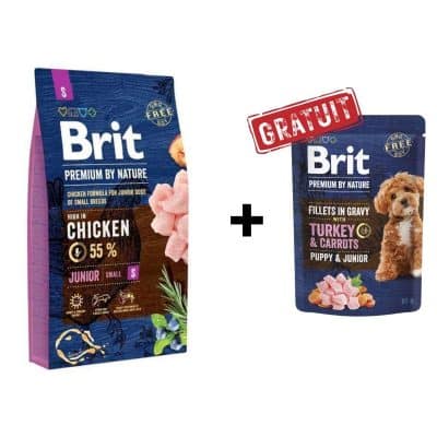 Brit Premium By Nature Junior S Pour Chiot 3 kg + Fillets in Gravy Offert