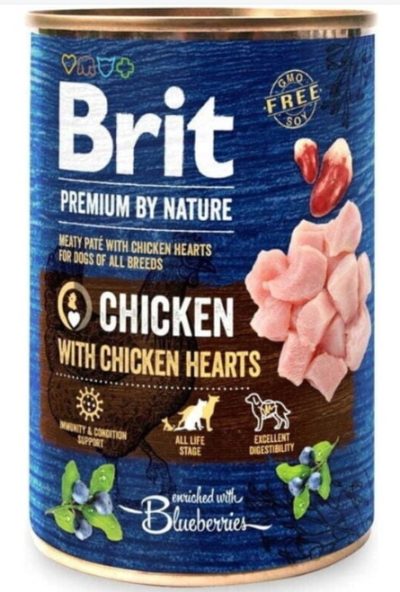 BRIT PREMIUM BY NATURE POULET AVEC CŒURS – Nourriture humide au poulet et aux cœurs pour chiens adultes 400 g