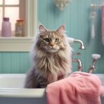 Chat en cours de toilette dans une salle de bain