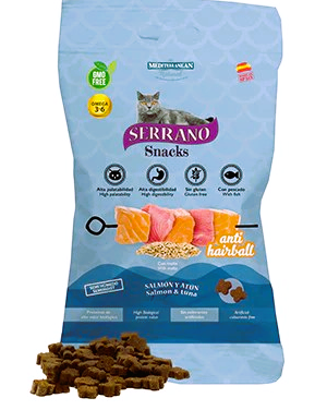 Serrano Snacks pour chats Saumon & Thon Anti hairball 50g