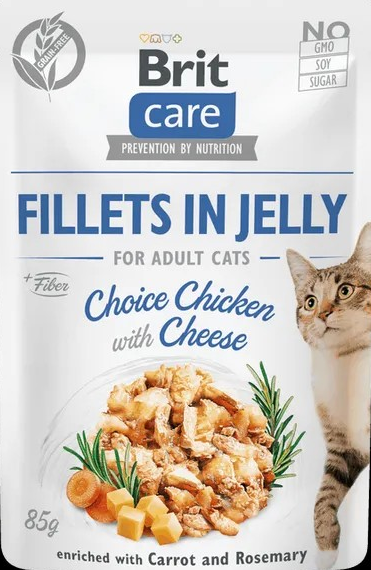 Brit Care Cat Aliment Humide Chat Fillets in Jelly Choice Chicken with Cheese 85 g