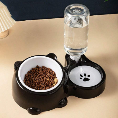 3-en-1 Distributeur Automatique de Nourriture et d'Eau pour Animaux de Compagnie avec Bol en Acier Inoxydable Antidérapant
