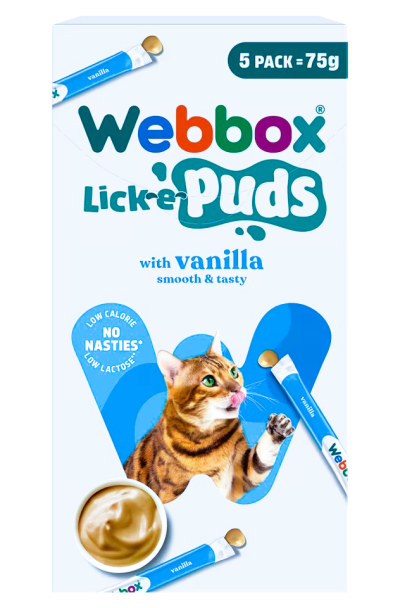 Webbox Lick-e-Puds Gâteries pour chats - Vanille 5 x 15g