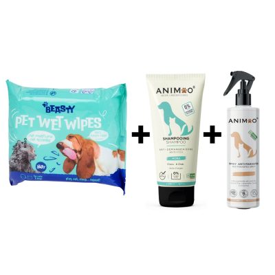 Pack Soin & Protection – Shampooing Animoo Huile d’Argan & Spray Antiparasitaire + Lingettes Beasty