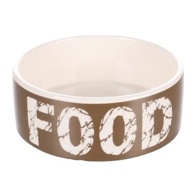 Gamelle en céramique pour la nourriture et l'eau Kyra Rond Taupe & Blanc 770ml