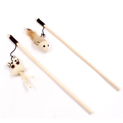 Tige Jouet pour chat Lin Souris Poteau en bois Tease Chat Bâton Chat Bâton Portable