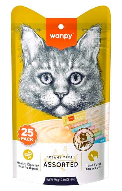 Wanpy mixed 8 délicieuses crèmes pour chat 25*14g