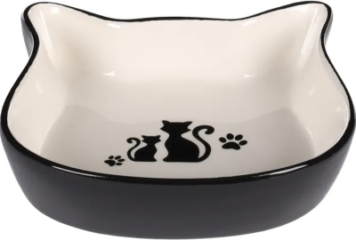 GAMELLE POUR LA NOURRITURE ET L’EAU CHAT ET CHIEN  NONA CERAMIQUE NOIR-BLANC TÊTE 250ML