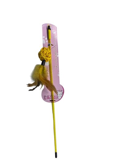 Jouet canne à pêche pour chats et animaux de compagnie, balle à clochette avec plumes