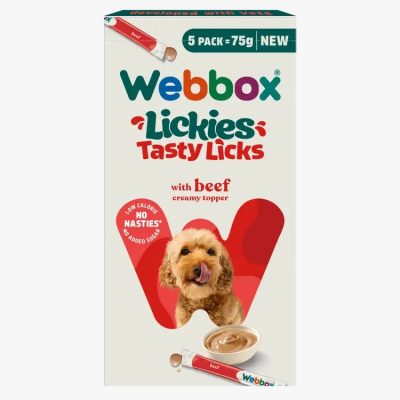 Webbox Dog Lickies Beef Creamy Pate – 5x15g Dog Treat Sachets/puppy/adult