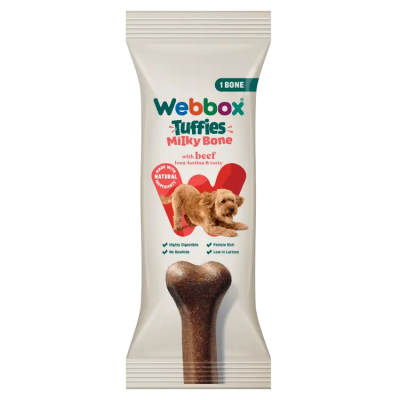 Webbox Tuffies Milky Bone avec Bœuf Gâterie pour Chien 90g