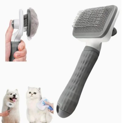 Brosse de toilettage facile à nettoyer pour chats et chiens Gris