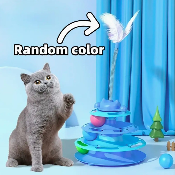 Jouet Pecute pour chats avec design de tour avec 3 balles de 3 niveaux, avec bâton Jouet Pecute pour chats avec design de tour avec 3 balles de 3 niveaux, avec bâton