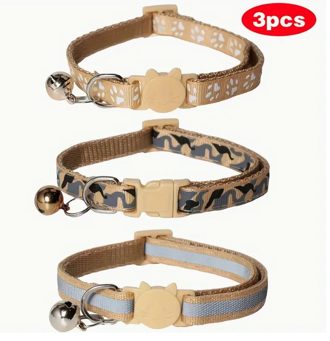 3 Colliers pour chat couleur kaki taille unique 3 Colliers pour chat couleur kaki taille unique