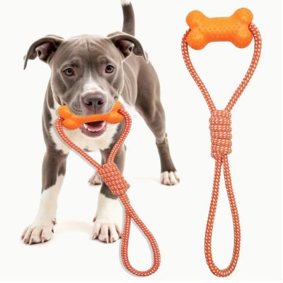 JOUET A MACHER RESISTANT POUR CHIEN AVEC POIGNEE ORANGE