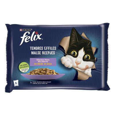 FELIX Fantastic Sélection Favorite en Gelée  Pack Repas Humide pour Chats (Poulet, Thon, Saumon, Bœuf)