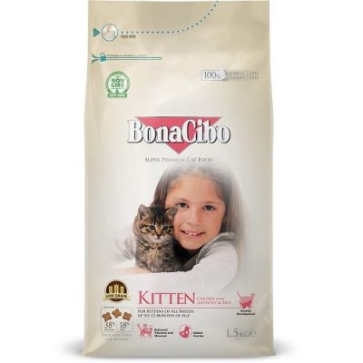 Bonacibo Croquettes Low Grain pour chatons (au poulet, anchois & riz) 1.5kg