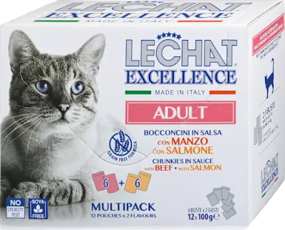 LeChat Excellence Adult Multipack Bouchées en Sauce au Bœuf & au Saumon  12 x 100 g