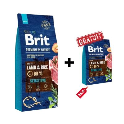 Brit Premium by Nature Sensitive Agneau et Riz 15kg + 3kg Gratuit