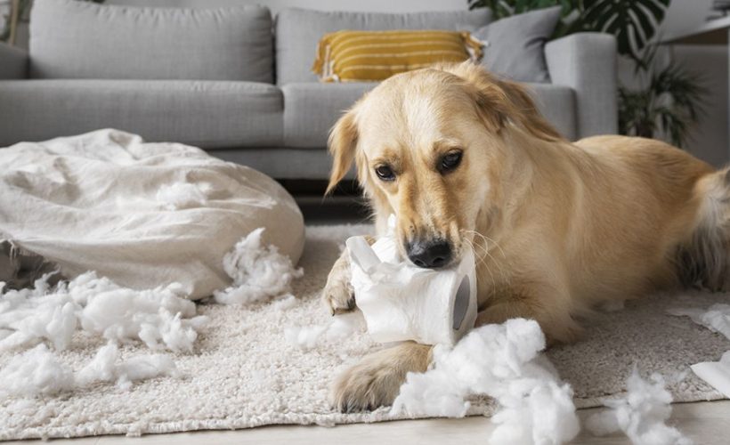 chien détruit tout à la maison