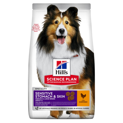 Hill’s Science Plan Aliment Pour Chien Adulte De Taille Medium Et Grande Sensitive Stomach and Skin Au Poulet (14kg)