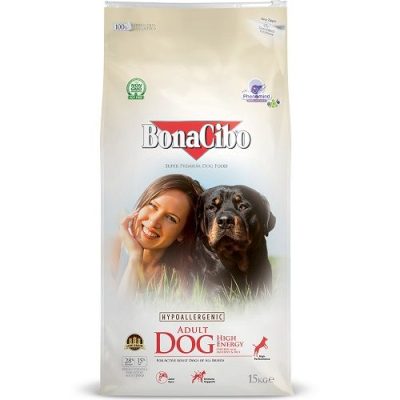Bonacibo Formule HIGH ENERGY Croquettes Low Grain et Hypoallergeniques pour Chiens adultes (au poulet) 15kg