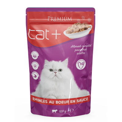 Pâtée CAT+ Émincés en Sauce pour Chat Adulte – 100g