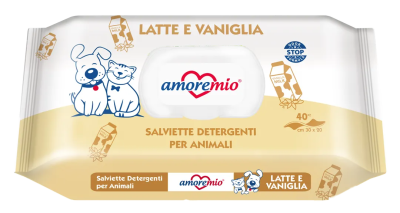 Lingettes Amoremio pour chiens et chats (Lait & Vanille) 40 PCS