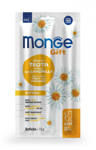 Monge Gift Kitten rich in Fresh Trout with Chamomile Soft Sticks 15g