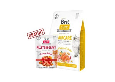 Brit Care Cat Grain-Free HAIRCARE HEALTHY AND SHINY COAT 400g +Pochon Gratuit