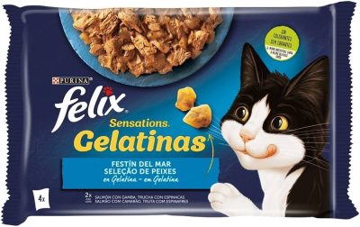 Felix Sensations Gelée – Sélection de Saumon & Crevettes (4 x 85g)