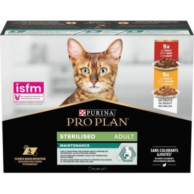 PURINA Pro Plan Bœuf et poulet stérilisés en sauce Multipack - chats - 10x85 g