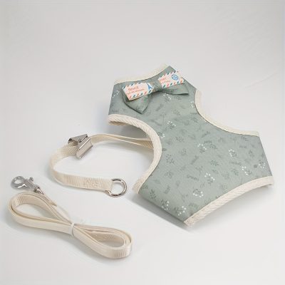 Harnais pour Chat Vert avec Nœud Papillon et Laisse Taille  M