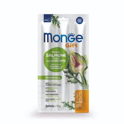 Monge Gift Hairball Adult CHAT rich in Fresh Salmon with Artichoke Soft Sticks 15g