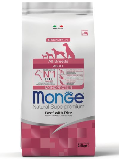 Monge Natural Superpremium Speciality Line Monoprotein Chien Adulte Bœuf & Riz – Toutes Races 2,5 kg