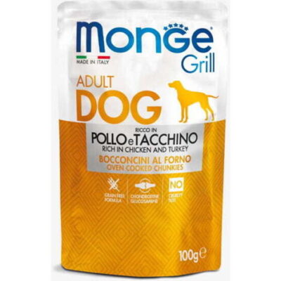 Monge Grill cooked Pour Chiens Adultes Riches en Poulet et en Dinde 100g