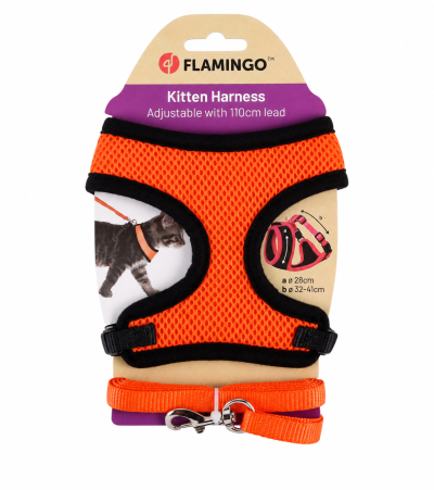 Harnais Réglable Flamingo pour Chaton/chat  avec Laisse – Orange