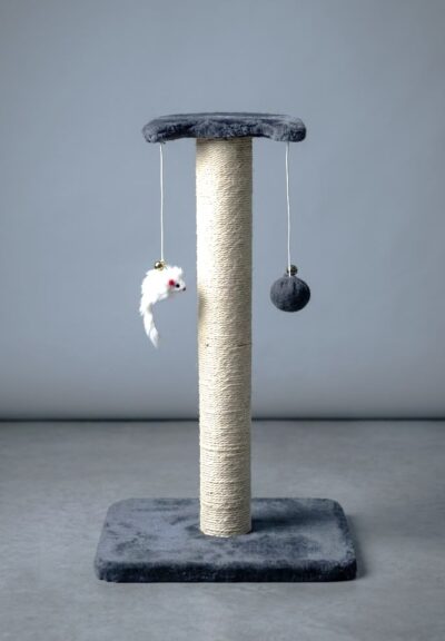 Arbre à Chat Compact avec Griffoir et Jouets Suspendus – Gris Anthracite