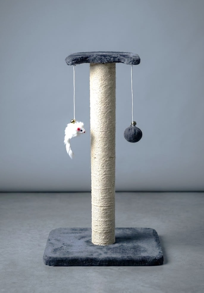 Arbre à Chat Compact avec Griffoir et Jouets Suspendus – Gris Anthracite Arbre à Chat Compact avec Griffoir et Jouets Suspendus – Gris Anthracite