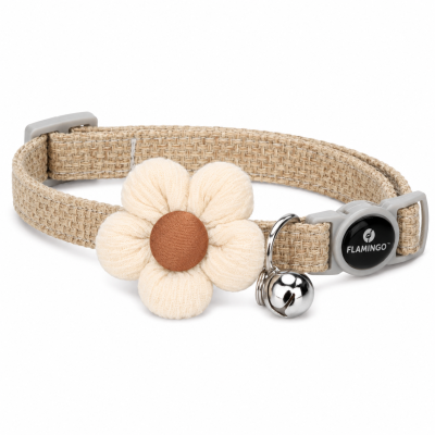 Collier pour Chat avec Fleur et Clochette Flamingo – Beige
