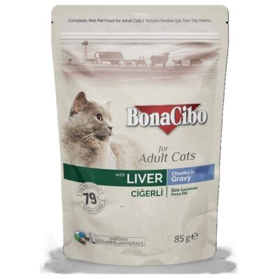 BonaCibo Adult Cat Wet Food Liver Chunks in Gravy - 85g