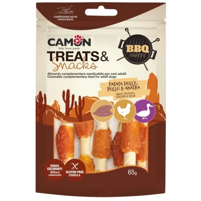 Camon Treats & Snacks pour Chien Friandises au Poulet, Canard et Patate 65g
