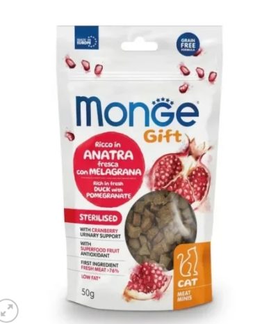 Monge Gift pour Chat Adulte Stérilisé Fourrée et Croustillante au Canard et à la Grenade Urinary Support 50g