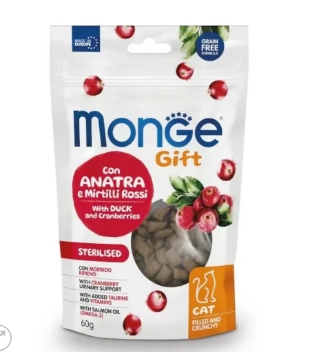 Monge Gift pour Chat Adulte Stérilisé Fourrée et Croustillante au Canard et aux Canneberges 60g Monge Gift pour Chat Adulte Stérilisé Fourrée et Croustillante au Canard et aux Canneberges 60g