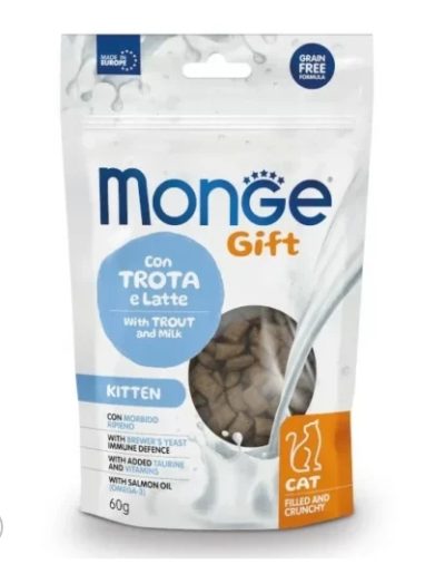 MONGE Gift pour Chaton Kitten Fourrée et Croustillante à la Truite et au Lait 60g
